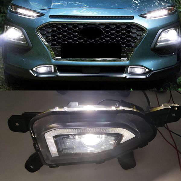 1Set Yellow Function Function Car Drl Lamp Lames Daytime Houng Light Lamp Lamp для Hyundai Kona 2017 2018 2019 2020