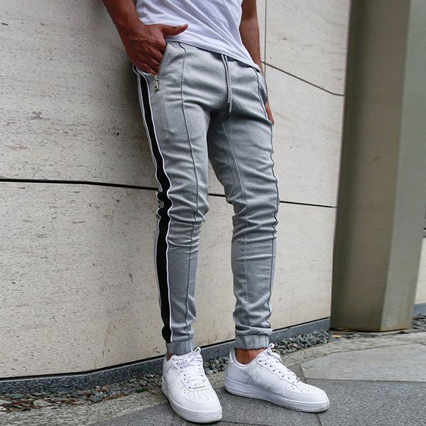 

new fashion mens jogger pants fitness bodybuilding trousers gyms pants black and white strip streetwear trousers plus size male, Black;blue