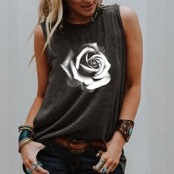 

women blouse sleeveless vintage punk print casual loose women black casual floral print crew neck shirts amp, White