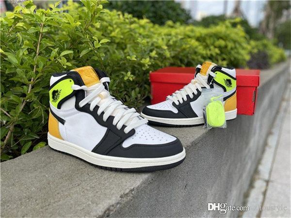 

air authentic 1 high og volt gold sneakers white volt university gold black retro men women outdoor sports shoes with box
