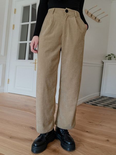 

dazy high waist slant pocket corduroy pants m8zz#, Black;white