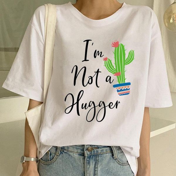 

i' not a hugger printed t shirt fashion women tshirt funny harajuku tee cactus tee casual femalecute t-shirts streetwear, White
