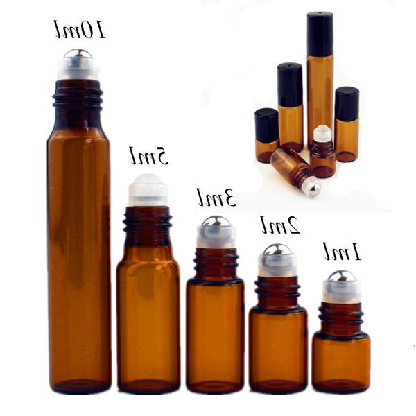 

transparent amber bottle, glass ball metal, 50 units / batch, 1ml, 2ml, 3ml, 5ml, 10ml, essential oil bottle