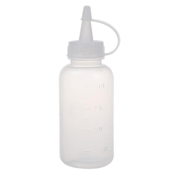 

clear squeezable 100 ml flask, white cover dispenser (10 bottles)