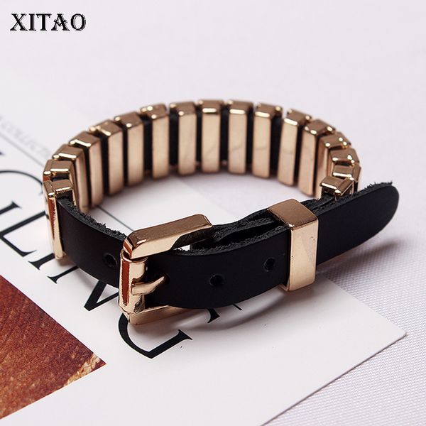 

xitao] new arrival europe fashion women solid color metal pu bracelets female accessories gwy1835 0930, Black