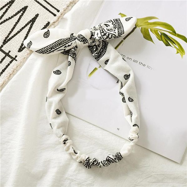 

korean knotted hair band fashion floral print rabbit ears hair ribbon vintage headband girls elastic ponytail hair accessories q bbymtz