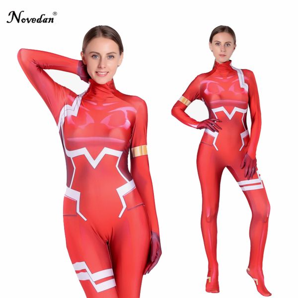 

anime costumes zero two darling in the franxx 002 cosplay costume 3d printed spandex zentai halloween catsuit custom made bodysuit, Black