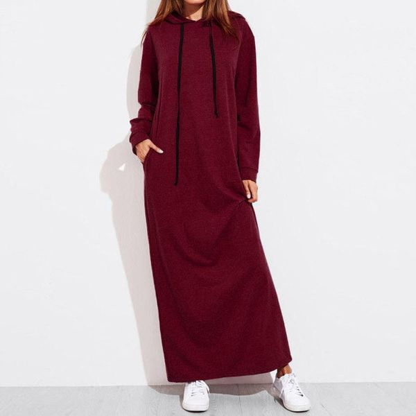 

women maxi dress long sleeve hooded ladies casual hoodies long dresses solid color ladies loose dress robe femme dropshipping, Black;gray