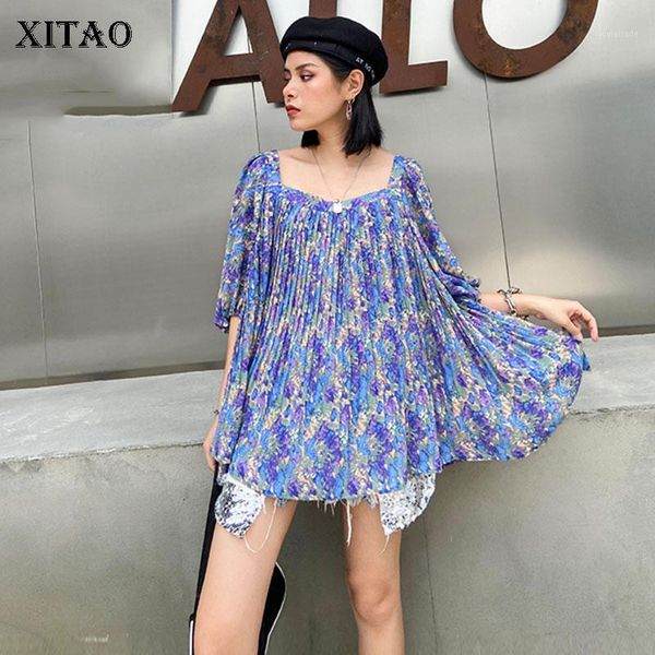 

women's blouses & shirts xitao backless chiffon blouse fashion women pleated plus size small fresh 2021 puff sleeve elegant loose shirt, White
