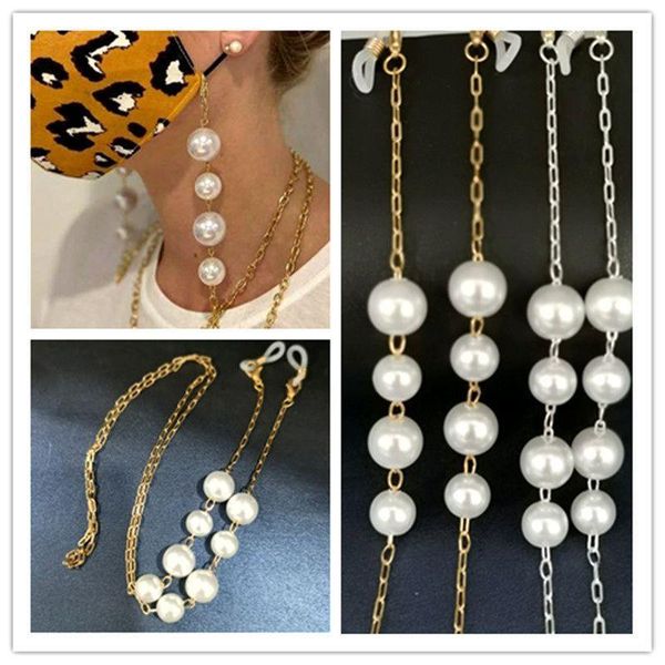 

2021 chic simple big pearl gold color glasses chain sunglasses hanging rope neck mask chain glasses accessories h jllmis