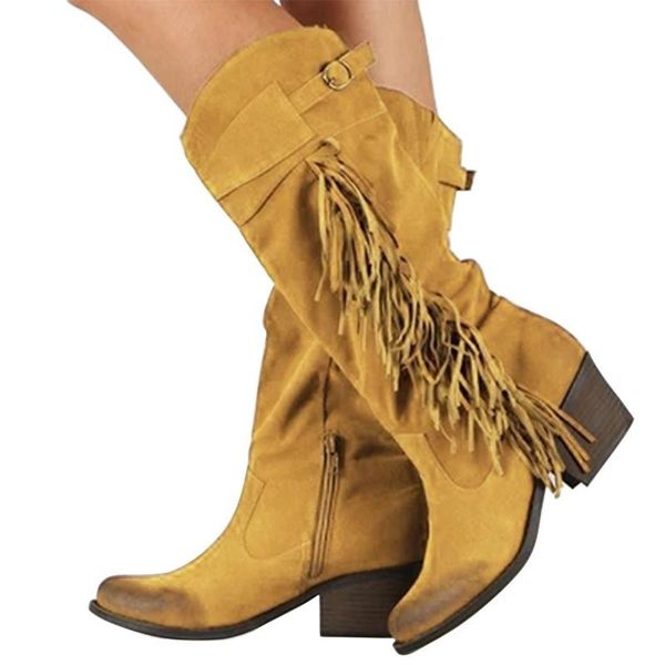 

vogue retro women boots classic tassel cowboy boots autumn women high heels ladies black pumps shoes