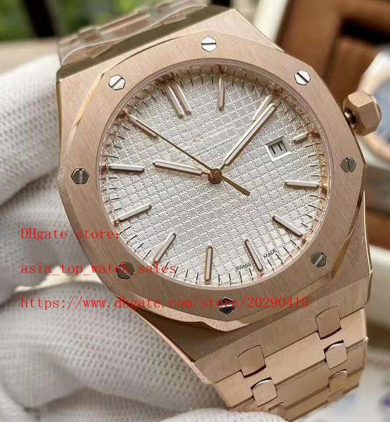 

elling super rose gold 3 style sapphire 41mm dial auto date behind transparent mechnaical automatic business mans watches, Slivery;brown