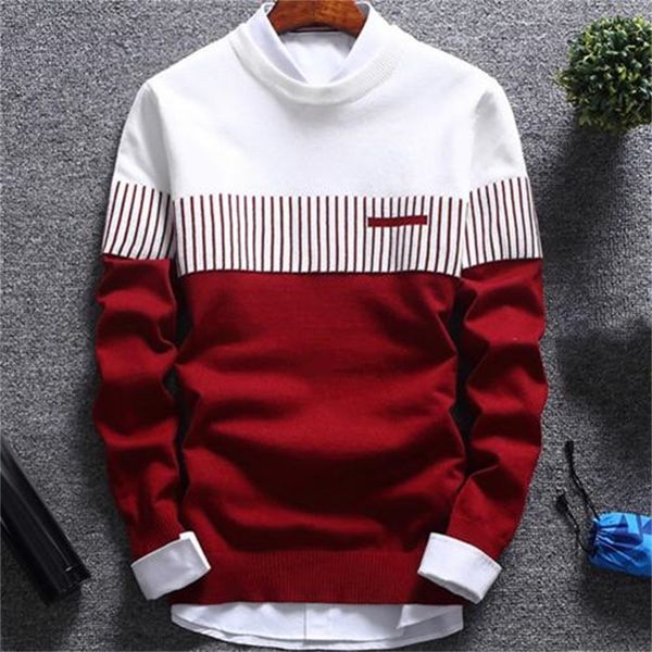 

2021 mens autumn winter new knitted sweater long sleeve striped sweaters solid slim fit men pullover sueter r9ha, White;black