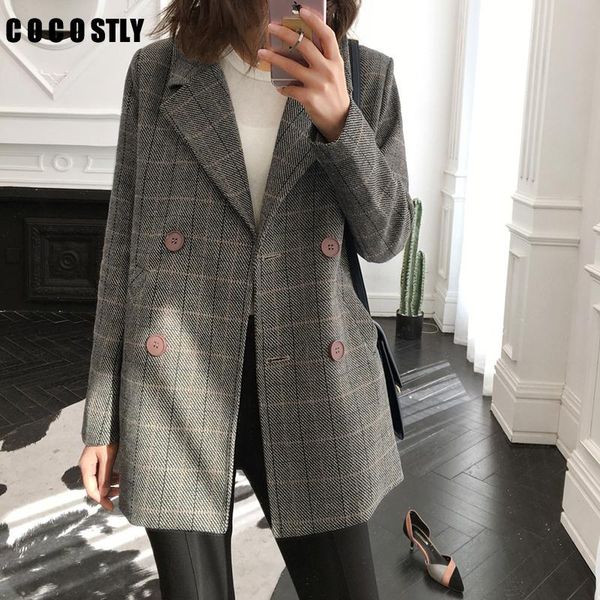 

plaid blazers small suit female jacket autumn england casual retro double-breasted office lady plaid suit jacket veste femme, White;black
