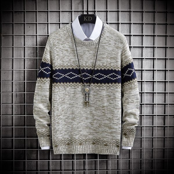 

mens o-neck sweaters and pullovers autumn winter casual knitted wool sweater men fashion warm pattern pullovers streetwear 201201, White;black