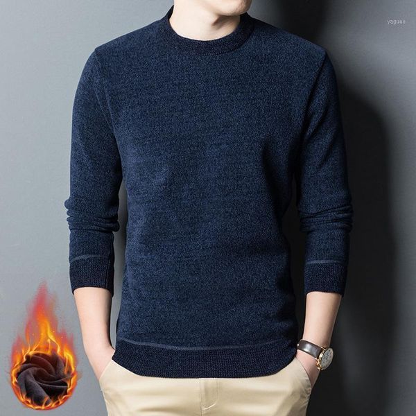 

men's winter plush crew neck sweater solid color warm knitted long sleeve t-shirt warm sweater for men1, White;black