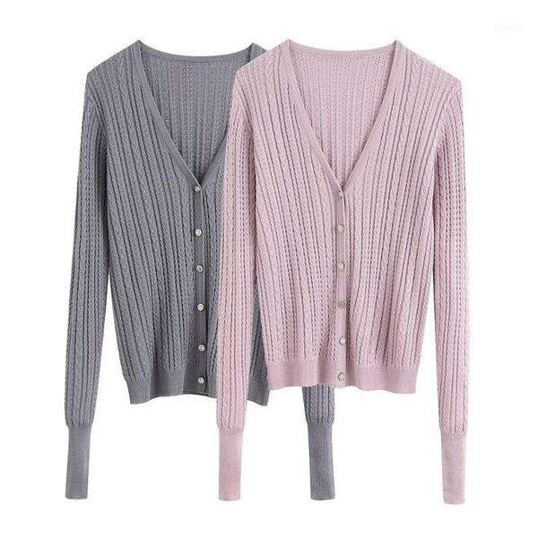 

2020 new gray pink knitted v-neck women sweater long sleeve sweater casual loose style female woman clothes1, White