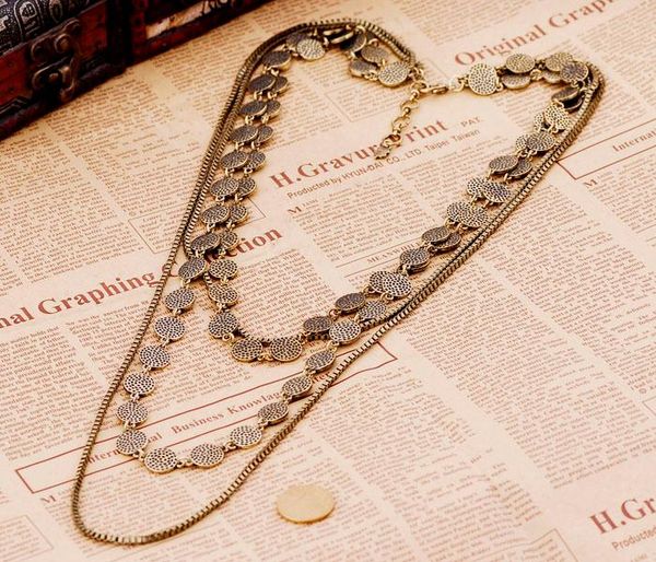 

chic factory colares femininos jewelry 2020women's antique gold color mulit chain coin long vintage necklace quality, Silver