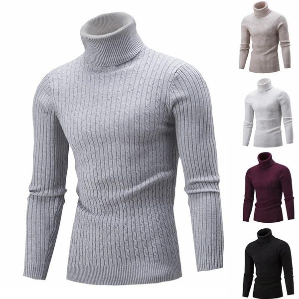 

8 colors fashion man slim knitted pullover sweater soild color high collar sweatshirt outdoor casual sweater comfortable outwear, White;black