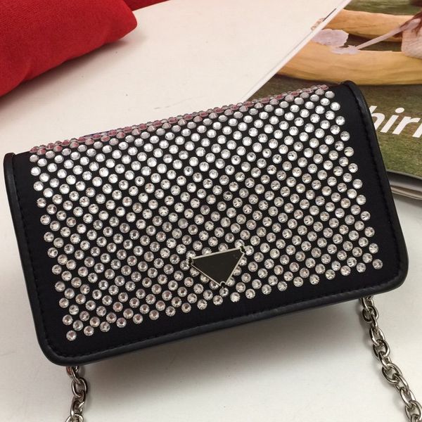 

drill bag chain purse shoulder bags fashion nylon cloth drill removable shoulder strap full diamante cowhide handbag ing