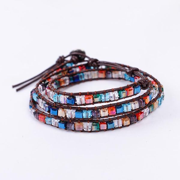 

link, chain sparkling crystal bracelet jewelry handmade leather wrap multi color spare beads natural stone, Black