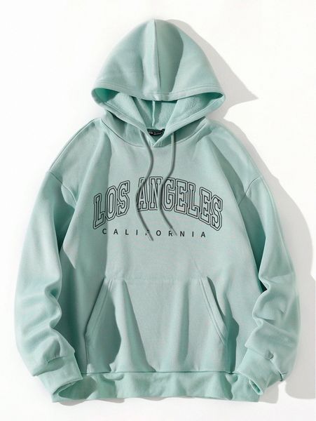 

letter graphic kangaroo pocket drawstring thermal hoodie w5hp#, White;black