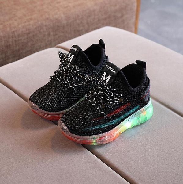 

led children sport shoes luminous fashion breathable kids boys net shoes girls sneakers with light running shoes jllzgz bdetrade, Black