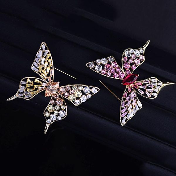 

okily luxury sweater coat suit jewelry for women colorful zircon brooch pin shiny butterfly animal brooches new year gift, Gray