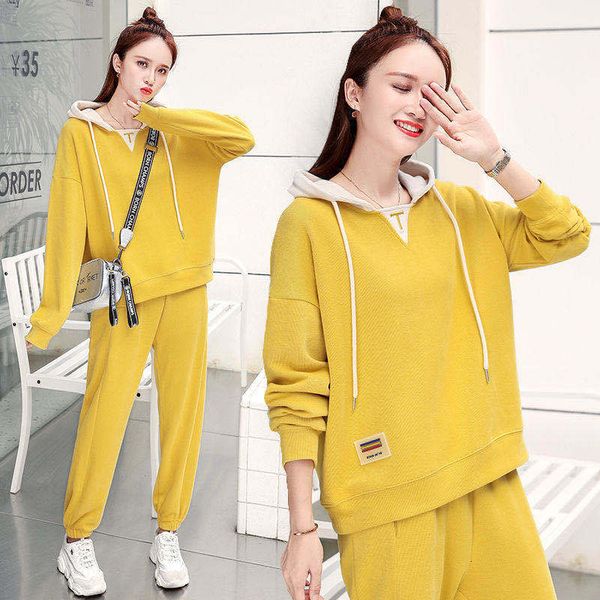 

2021 new female sweatshirt spring and autumn women's tracksuits korean style loose sweater 2 ensemble 820f, White