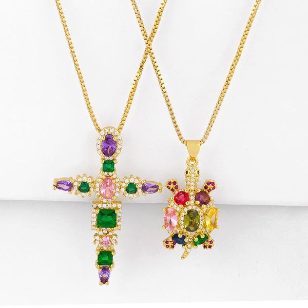 

zhongvi cz multicolor turtle ожерелье для женщин радуги крест ожерелье кристалл кубического циркония ювелирных изделий заполненных золотом a, Silver