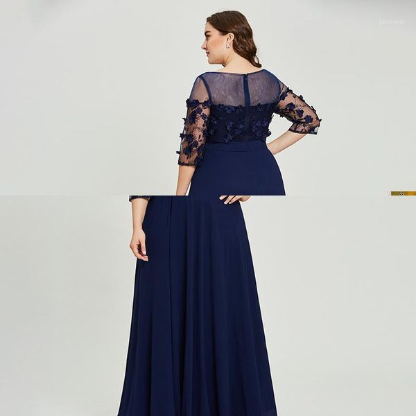 

tanpell split front evening dress dark navy three quarter sleeves a line gown women prom formal appliques long evening dresses1, White;black