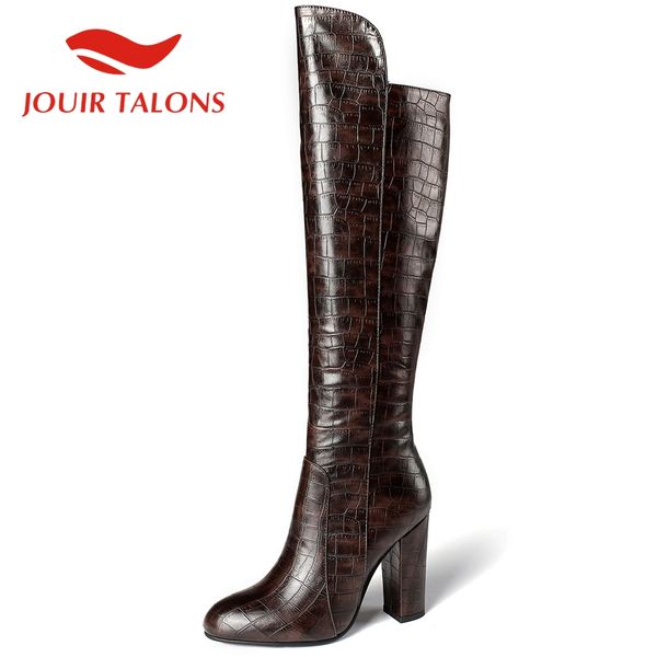 

jouir talons brand new women shoes casual round toe square thick heels knee high boots solid autumn female boots, Black