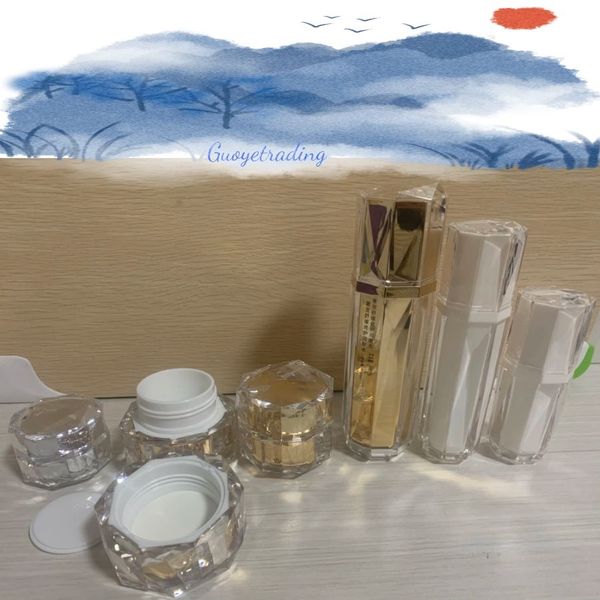 

acrylic face cream bottles diamond bottle high-end cosmetics packages angular percent bottles cream lotion set cosmetics packaging materials