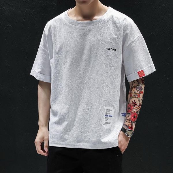 

men's t-shirts 2021 summer casual t shirt men cotton half sleeve man t-shirt o-neck loose short mens tee homme, White;black