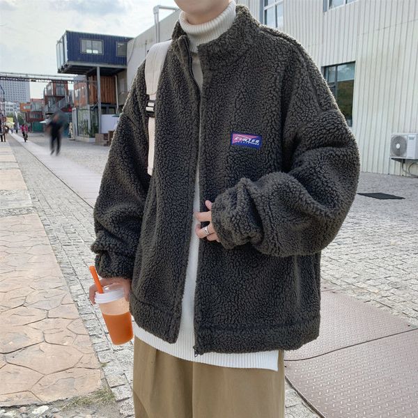 

2021 new winter warm lambswool parkas for men korean solid color oversized man casual thicken coats male jacket czl7, Black