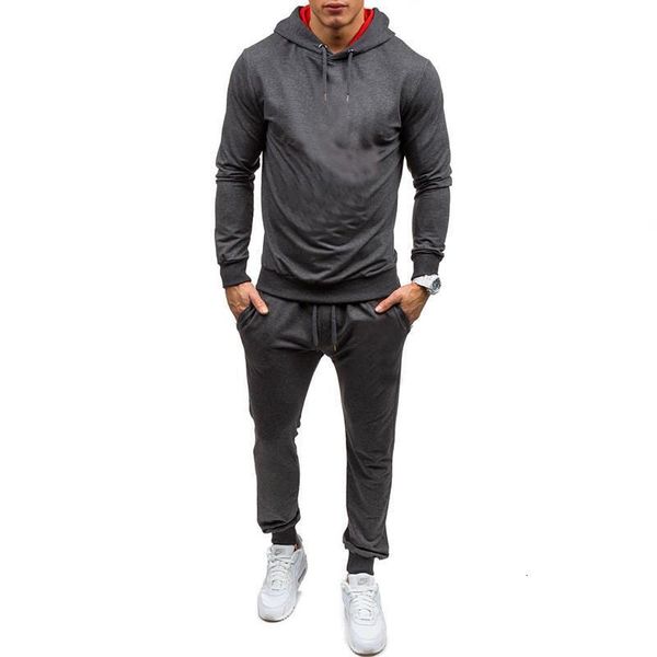 

men hoodies+pants sport suit running men clothing set gym sport wear tracksuit fitness bodybuilding suit jogger men set, Black