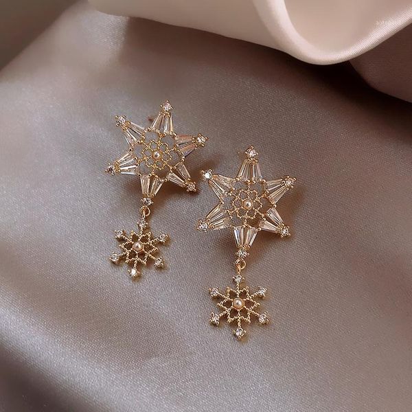 

stud shiny side fashion brand jewelry zirconia star earrings for women gift pierced snowflake flower earrings1, Golden;silver