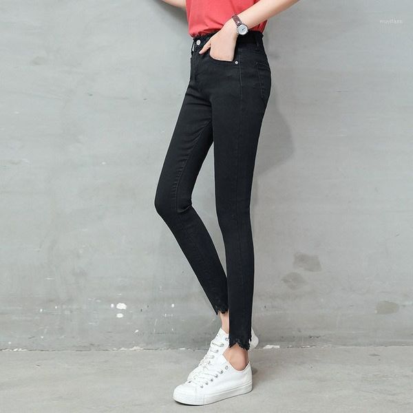 

plus size ripped skinny jeans woman stretch high waist pencil jeans ladies black denim trousers women1, Blue