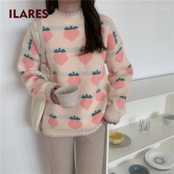 

ilares japanese strawberry sweater inner wear fashion bottoming shirt women's lazy style new loose outer wear autumn and winter1, White;black