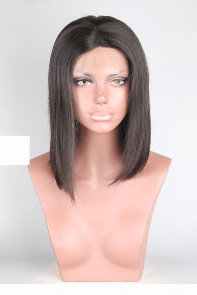 

lace front wigs human hair bob wigs with combs straight lace wig remy hair 150% density middle part natural color medium cap bella hair, Black;brown