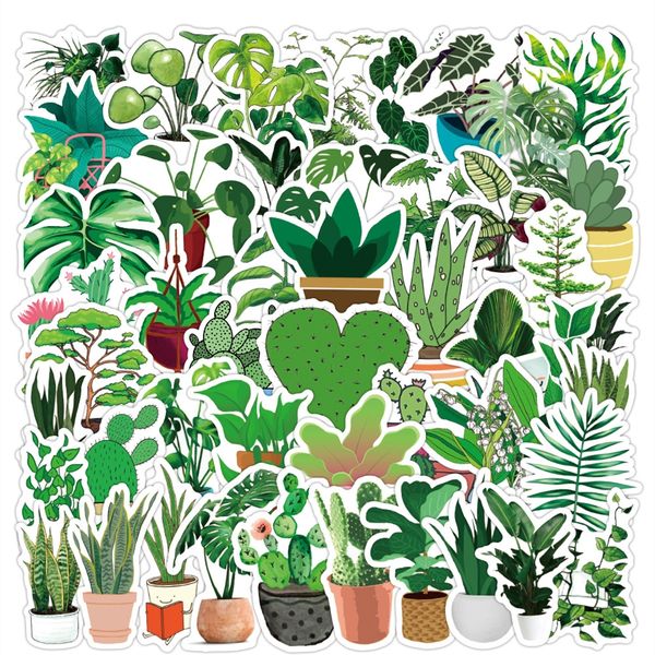 

50pcs/lot wholesale fresh style cute green plants stickers waterproof no-duplicate sticker lapskateboard motor car water bottle decal