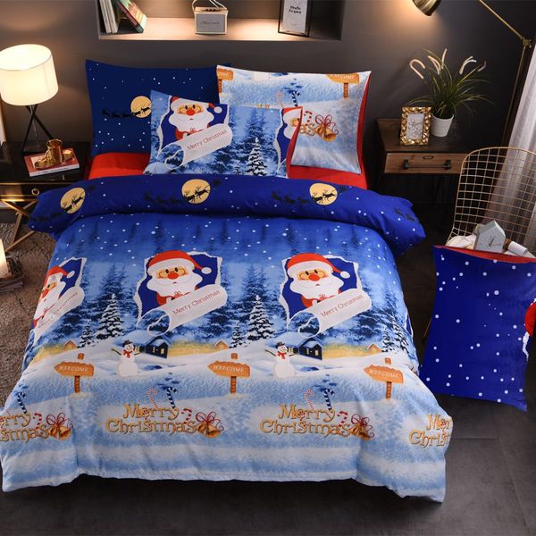 Natal alegria Papai Noel feliz presente 3d cama de três peças conjunto de cobertura de colcha de colcha