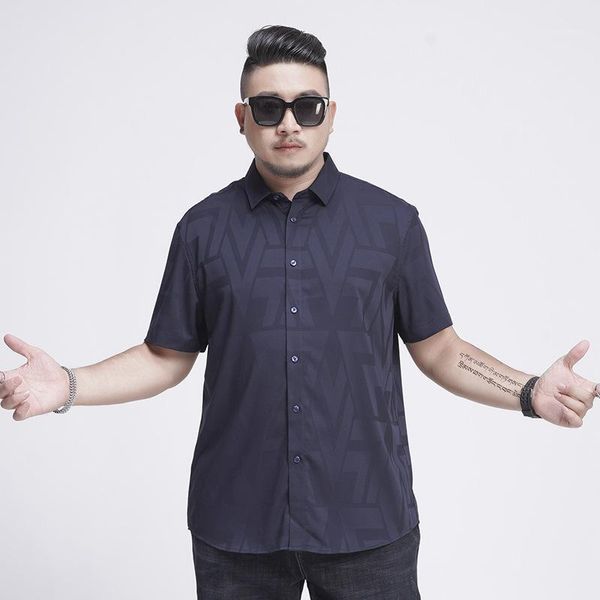 

6xl 7xl 8xl 2020 new listing plus size men's short sleeve men's business casual loose print shirt brand menswear1, White;black