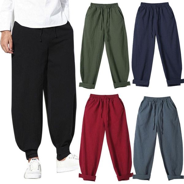 

men's pants casual men harem jogger fitness trousers male chinese traditional harajuku cotton baggy jogging, Black