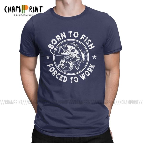 

sport men's t-shirt born to fish forced to work humor cotton tees short sleeve fishing funny fisherman t shirt crew neck graphic
