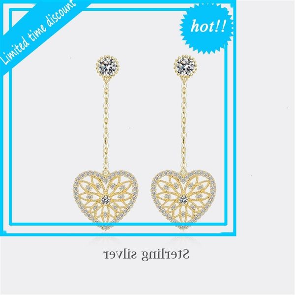 

new 925 pure silver needle korean version simple love chain tassel earrings, Golden