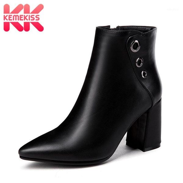 

kemekiss fashion high heels ankle boots zipper metal pointed toe motorcycle boots club female botas footwear size 32-431, Black