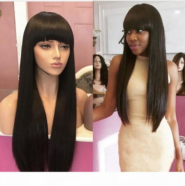 

gt;&gt;&gt;fashion silky straight full lace front wigs with baby hair human hair wigs with bangs, Black;brown