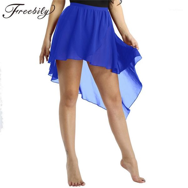 

women ladies side-dip asymmetrical chiffon high waist skirt ballet dance performance costume dance skirt1, Black