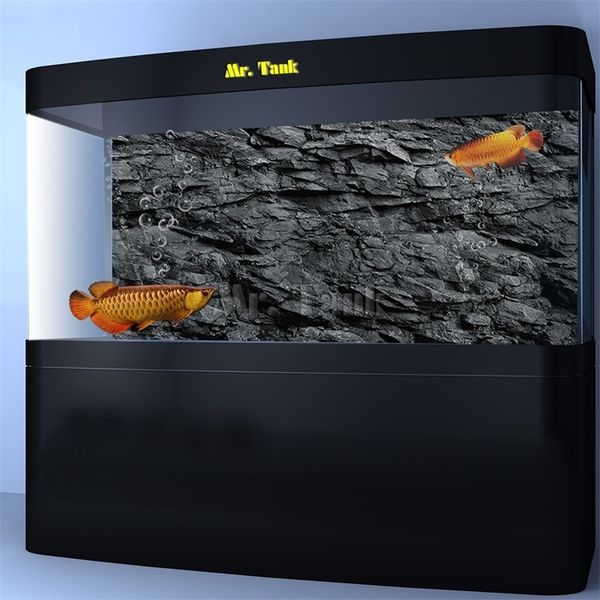 Mr.Tank 3D Effect Black Texture Aquarium Background Poster HD Rock Stone Selfadesive Fish Tank Backdrop Decorations Y200917